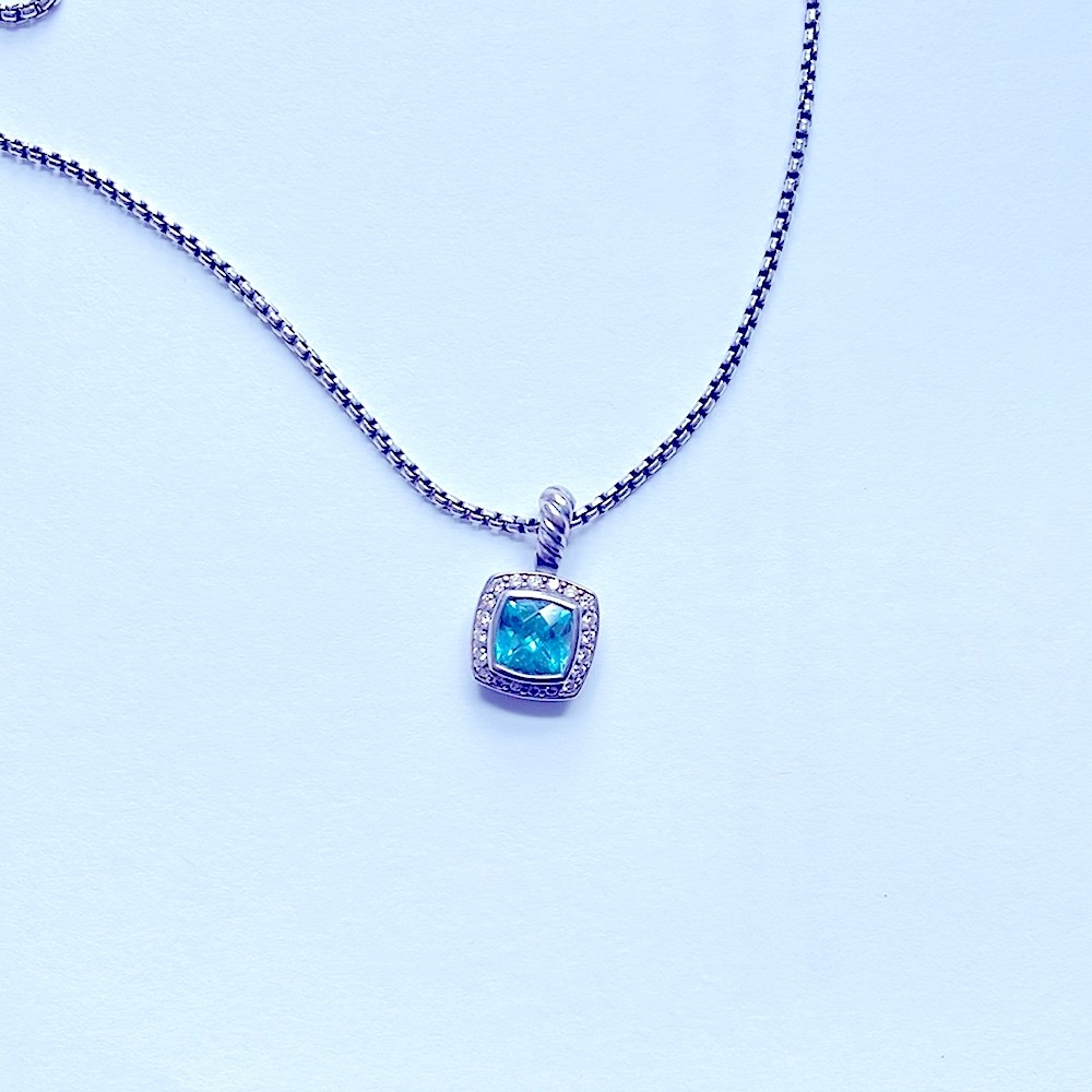 Petite Albion Pendant Necklace with Blue Topaz and Pavé Diamonds